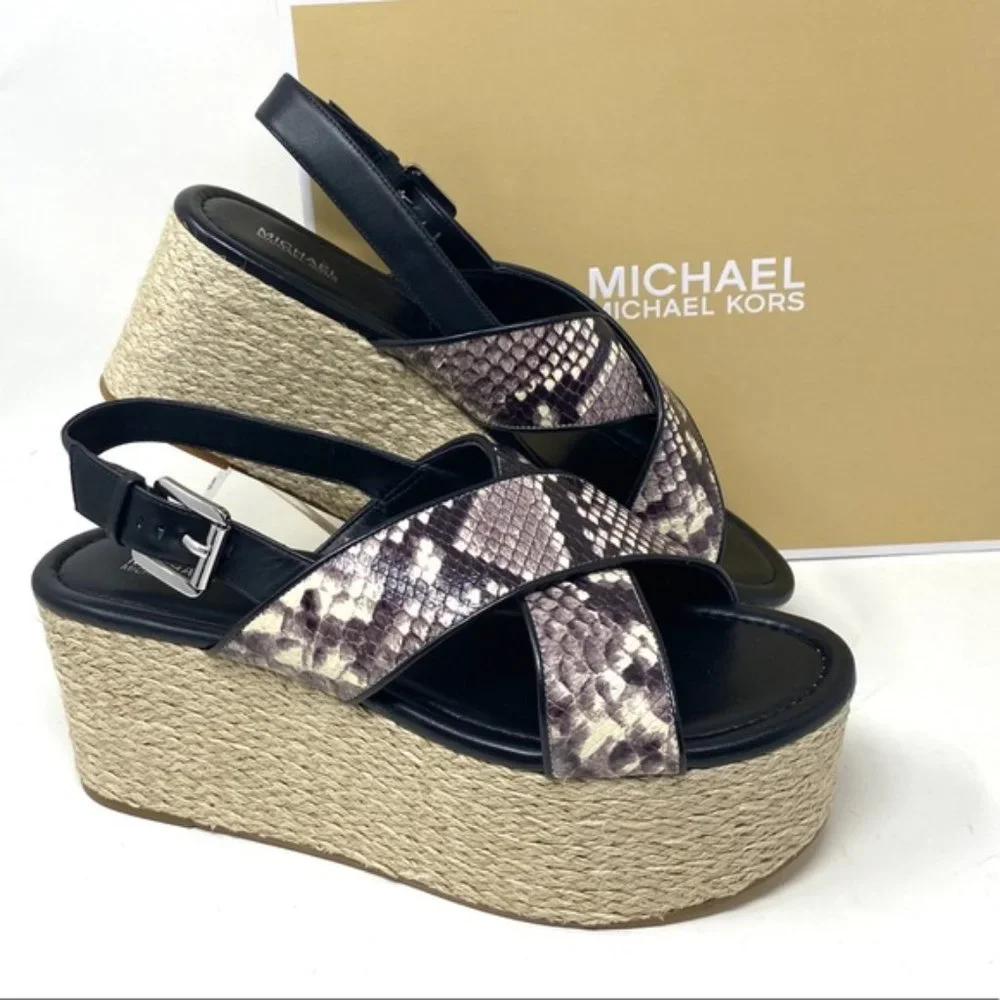💖MEGA SALE💖Michael Kors Women's Size Sandal Jodi Mid Wedge Leather 40S8JOFS1E - Picture 3 of 15